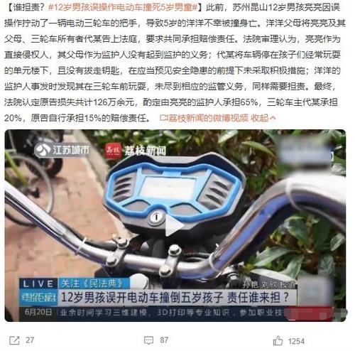 12歲男孩誤操作電動車撞死5歲男童，法院判決共同承擔賠償責(zé)任